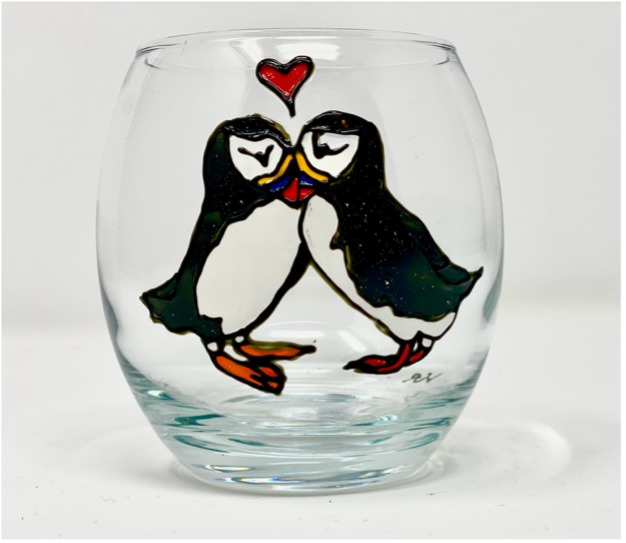 Puffins in love by Laura Wilson